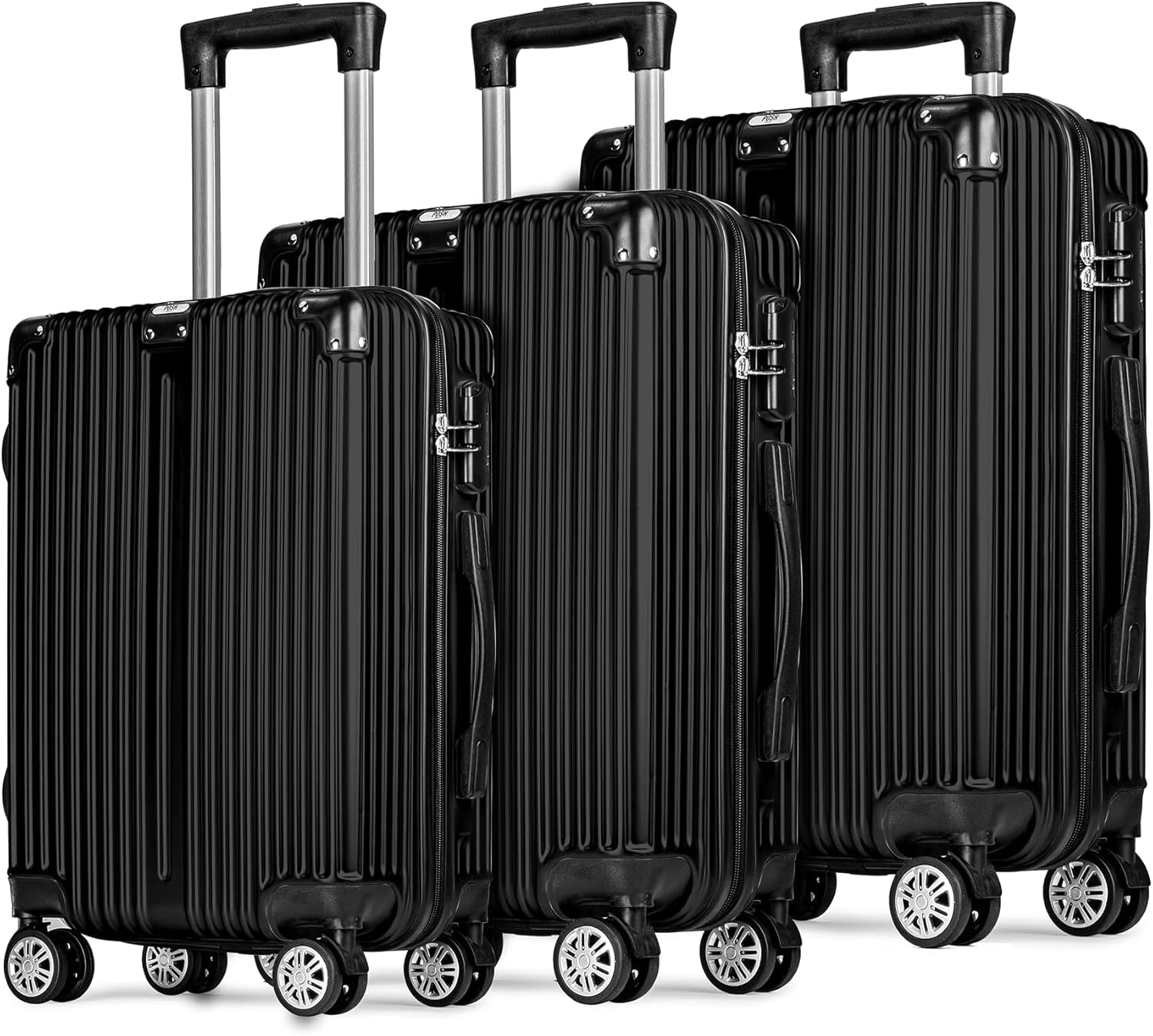 POSH Kofferset 3 teilig Hartschale ABS – Reisekoffer Set Handgepäck, Mittel, Groß – Leichtes Trolley Set mit leisen 360° Zwillingsrollen – Stabile Koffer mit Zahlenschloss