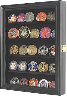 Military Challenge Coin Display Case Cabinet Medal Rack Holder Shadow Box (Black)