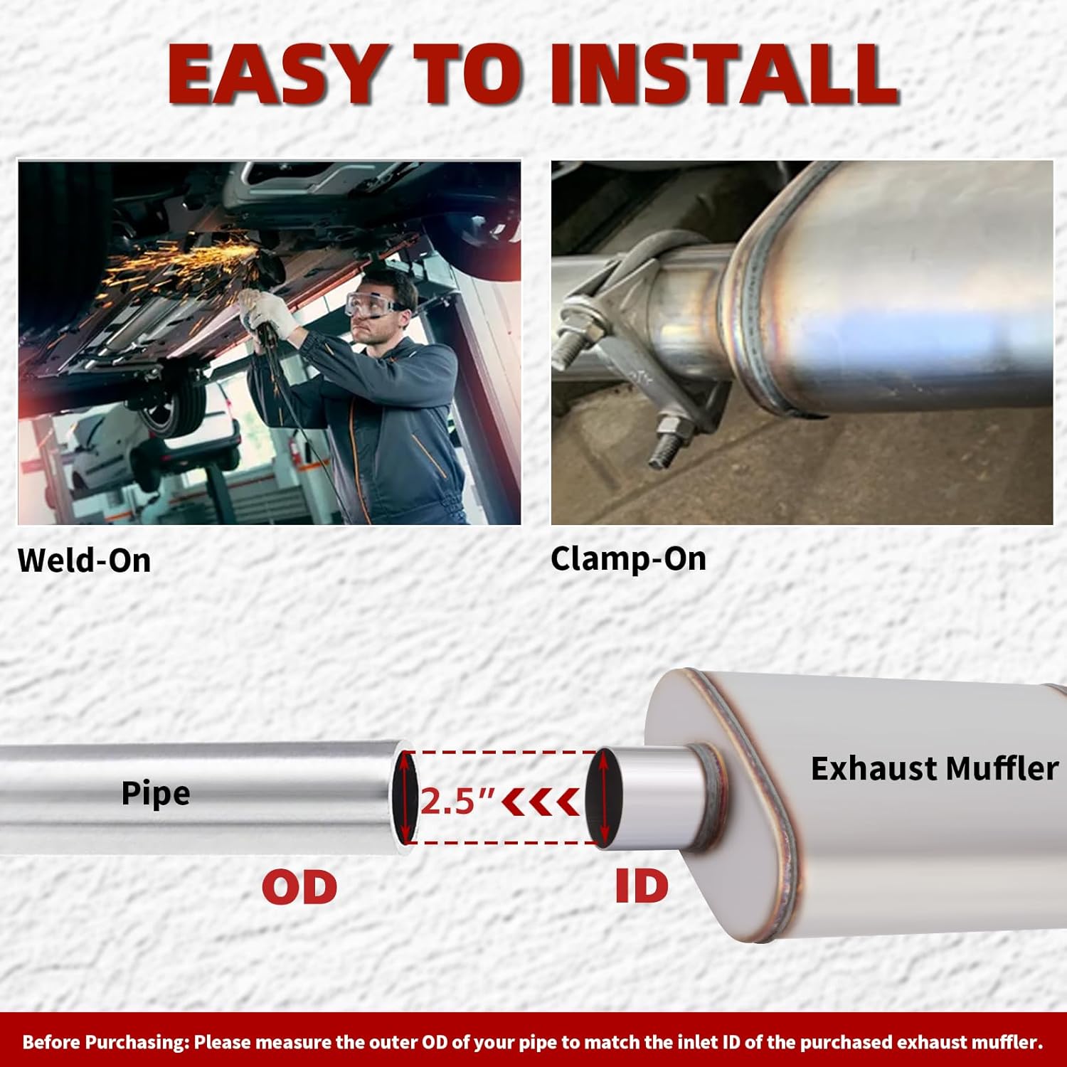 LCGP 2.5inch Universal Muffler, Performance Chamber Exhaust Muffler, 2.5" Center In/Out, 20" Overall Length Straight-Through Performance with Stainless Steel Muffler for Truck, Cars(2.5''Inlet/Outlet)