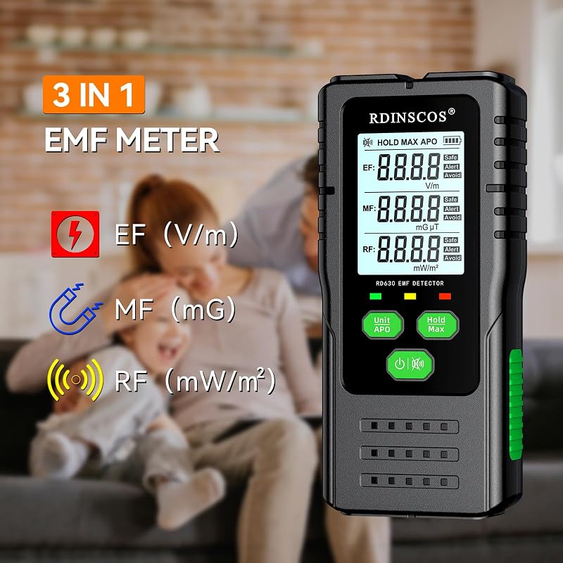 RDINSCOS EMF mérő elektromágneses sugárzás detektor kézi EF/MF/RF