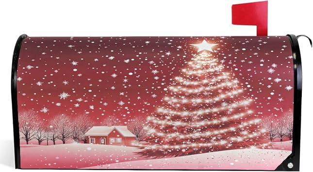 Merry Christmas Mailbox Cover Standard Size Winter Snowflake Xmas Tree Magnetic Mailbox Covers Garden Yard Post Wraps Letter Box Decorations 21" L x 18" W