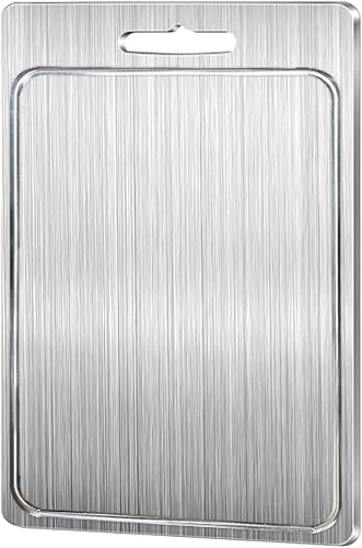 Stainless Steel Chopping Board - Double Sided Metal Cutting Board - Fruit Cutting Block, for Meat Fruits Vegetables(39x28cm)