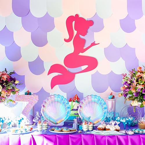 Miniatura 7 de 300 piezas de suministros de fiesta temática de sirenas decoraciones de fiesta incluye platos, servilletas, cucharas de plástico, tenedor, cuchillos