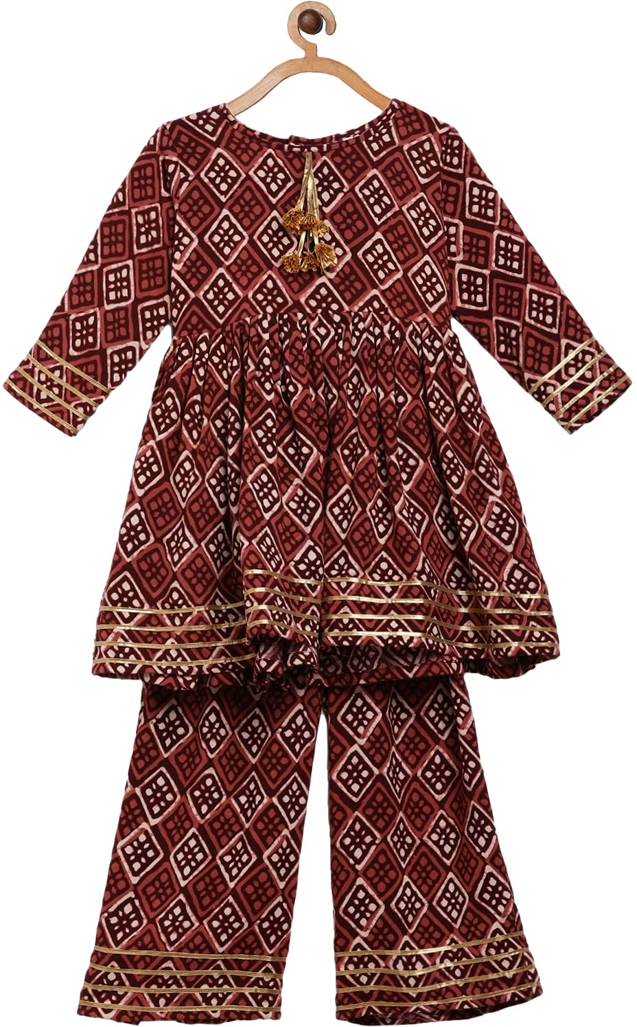 AhalyaaBaby Girls Salwar Suit Set Maroon Rayon Kids Kurta Sets With Bottom And Dupatta (11K-227-COM-RL)