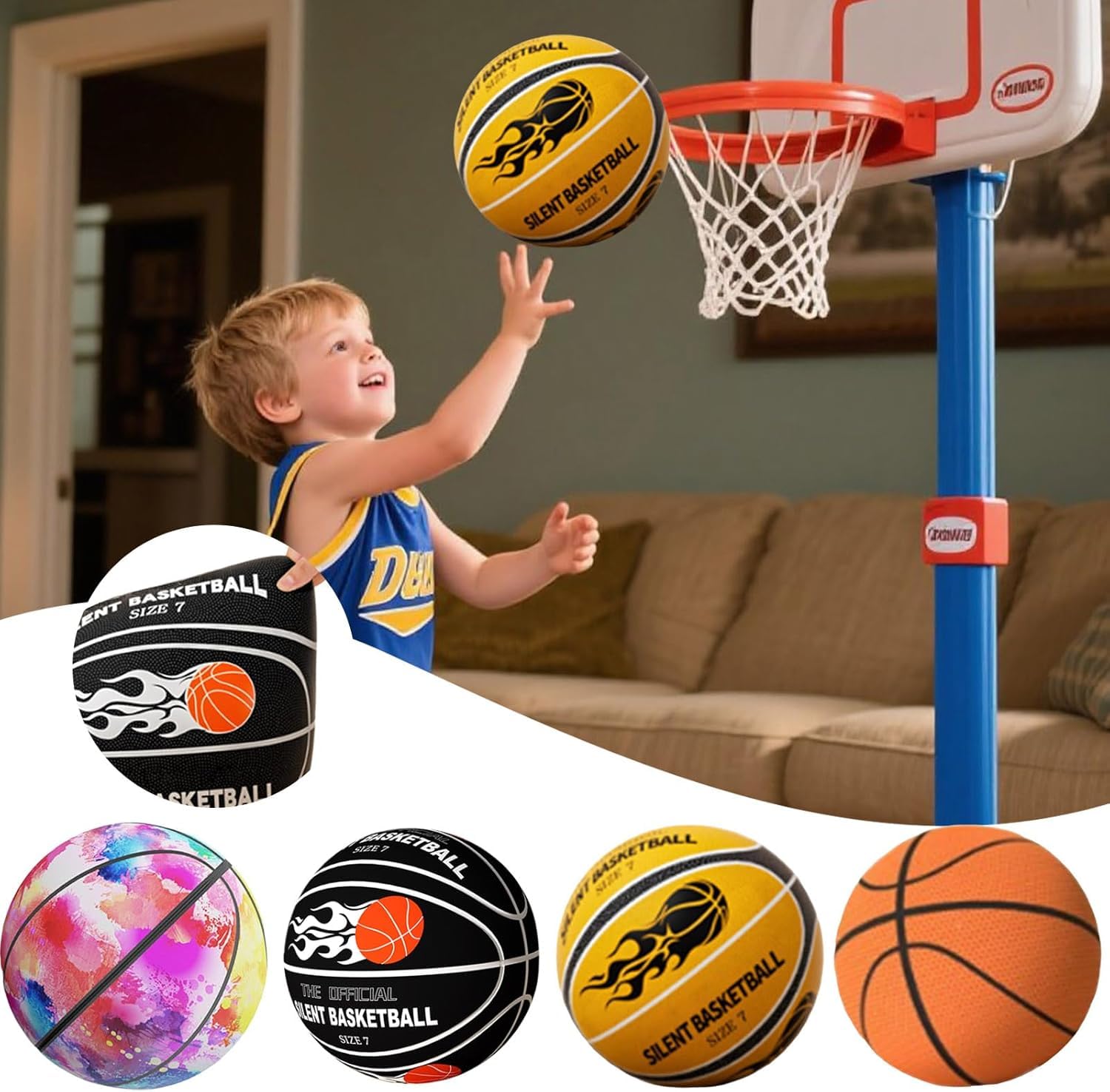 STILER Silent Basketball – Ballon De Basket Taille 7 En Mousse Haute Densité, Silencieux (2 DB), Pour Intérieur, Sans Gonflage