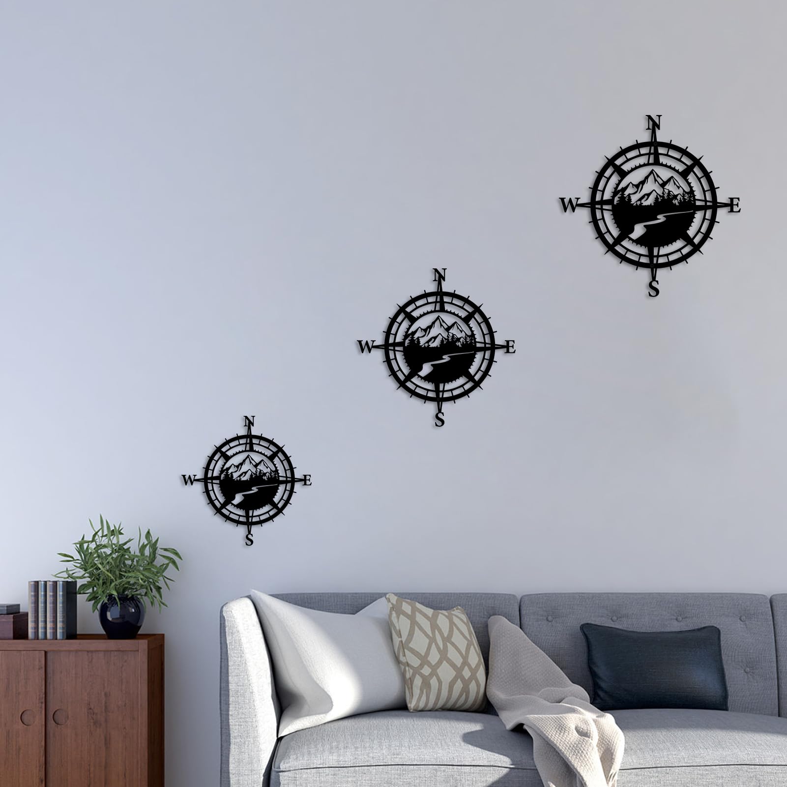 Resama Boussole nautique en métal noir pour décoration murale d'intérieur ou d'extérieur, idéale pour la plage, les thèmes côtiers