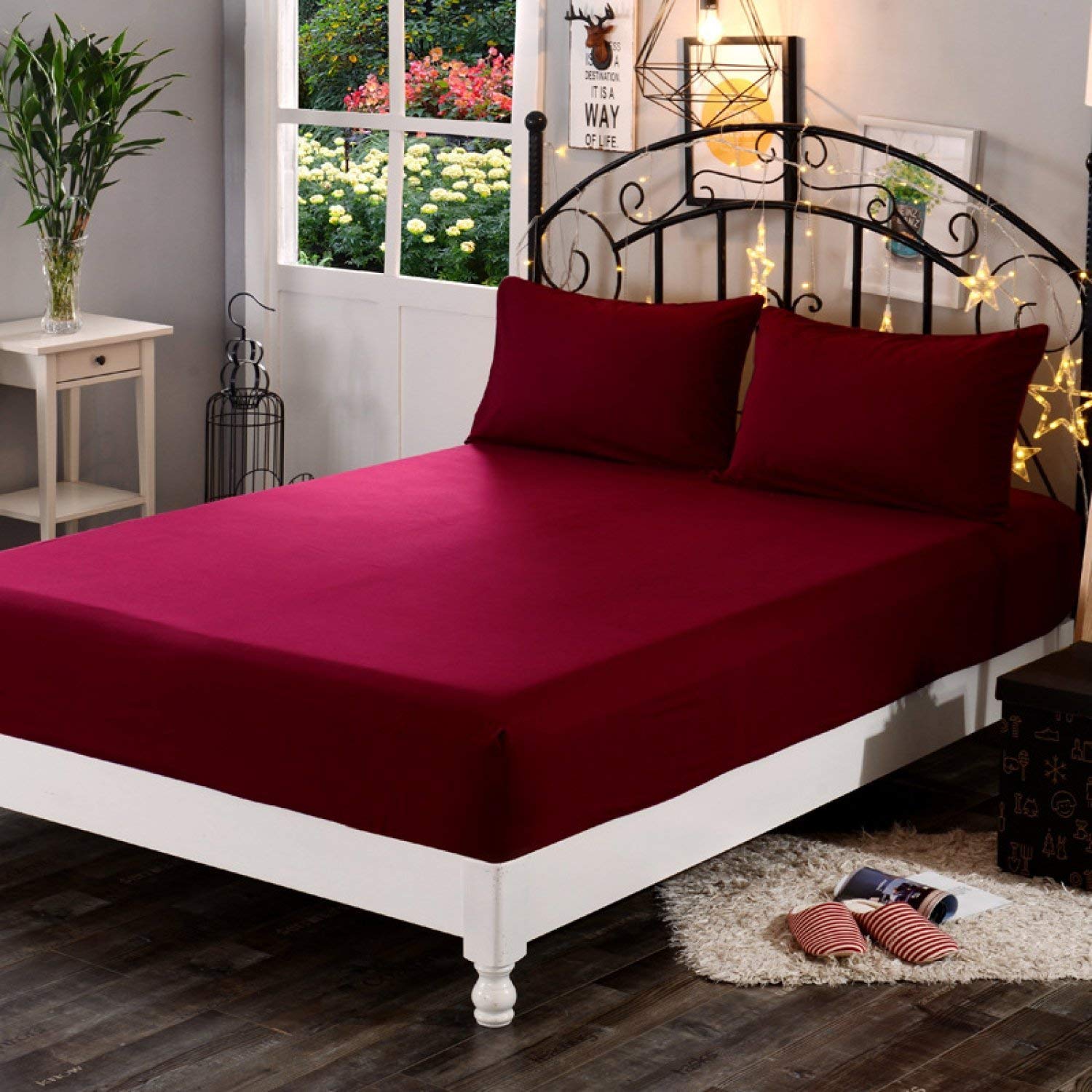 Comfortbliss World Class Terrycloth Double Bed Mattress Protector (Maroon, 72 x 48-inch)