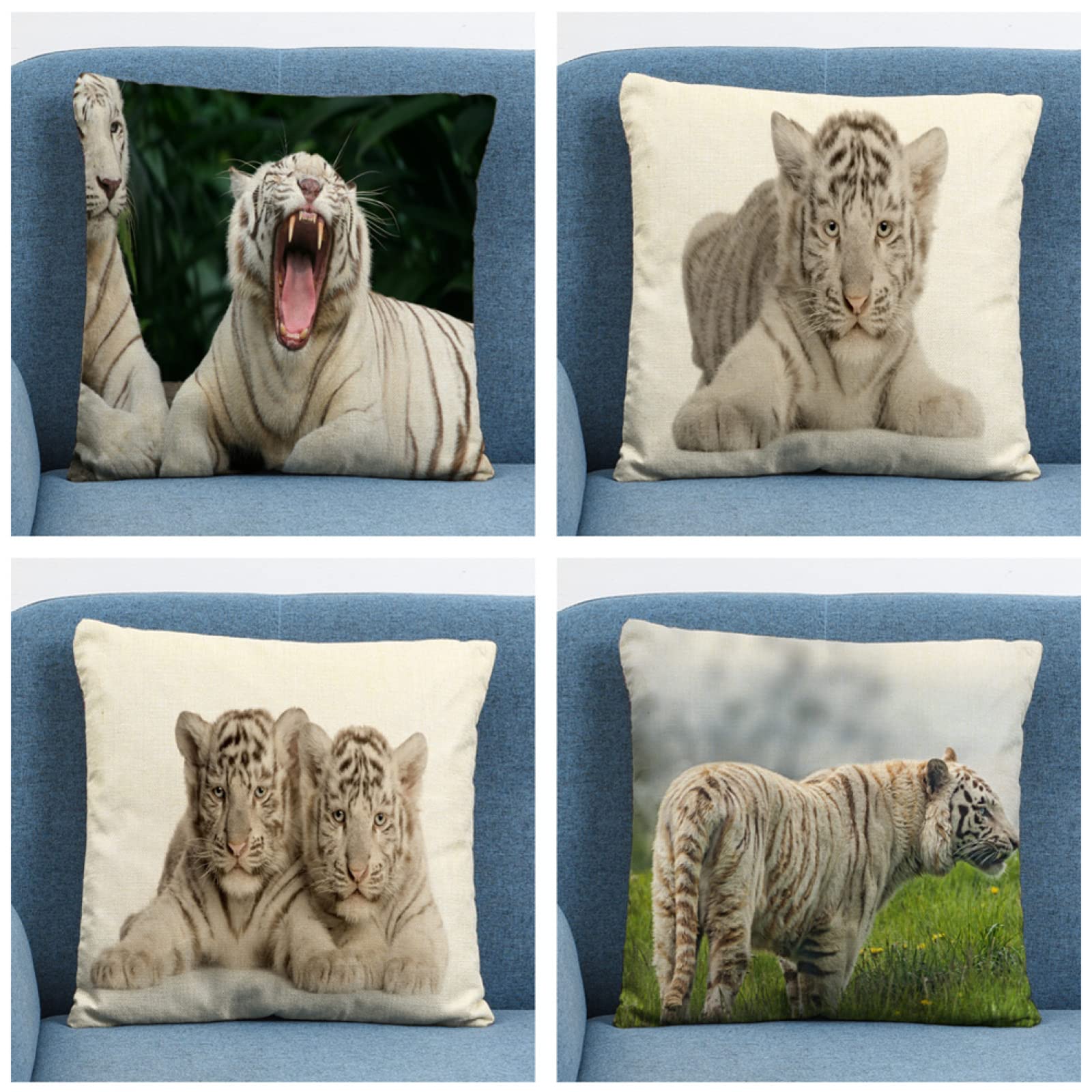 Juego de 4 Fundas de Cojines Decoración Cuadrado Funda de Almohada Cuadrado Lino Funda de Cojín Fundas Navideñas para Cojines Throw Pillow Case con Cremallera Invisible 65X65cm Animales ,Color3