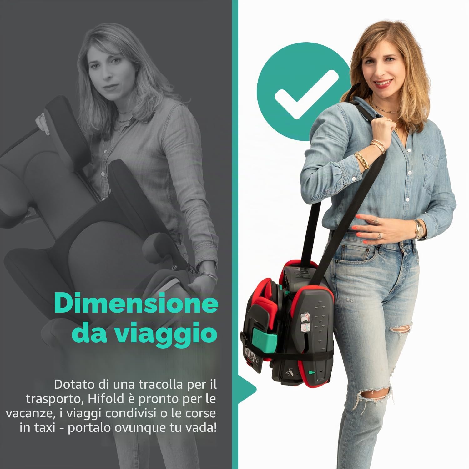 Mifold Seggiolino auto per bambini con schienale alto, con cinghia, regolabile, pieghevole, per bambini, da viaggio, grigio ardesia