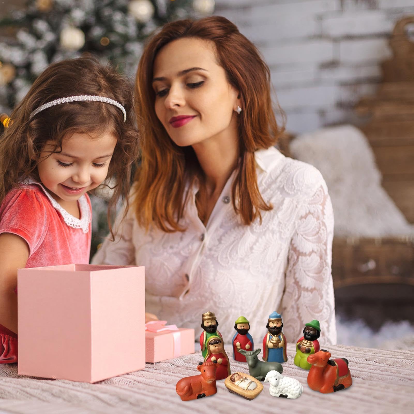 Set di statuette per presepe di Natale, statuette per la nascita | di Gesù per interni, 10 pezzi, decorazione natalizia per libreria, camera da , chiesa,