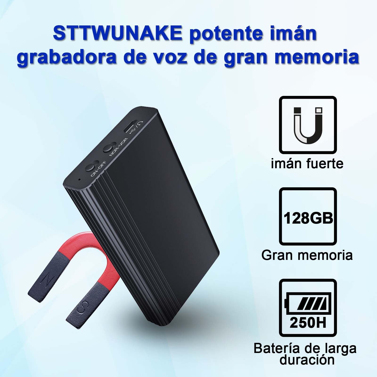 Grabadora de voz STTWUNAKE de 128 GB, 2000 horas de almacenamiento, 12 días de grabación continua
