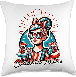 Retro Americana Proud Patriotic Chicken Mom Red White & Blue Throw Pillow