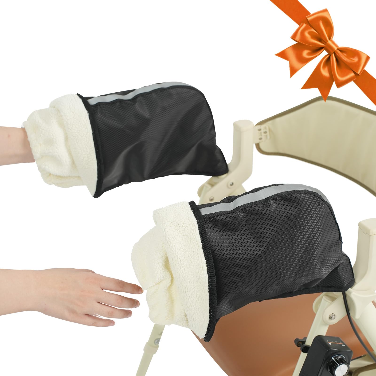 VOCIC Rollator Handschuhe OT01, 360° Windschutz, doppelte Wärme mit Fleece, regen-und schneesicher, Ideal als Zubehör für Rollator, Rollstuhl, Fahrrad, Winterhandwärmer für Damen & Herren, Tiefschwarz Drogerie & Körperpflege