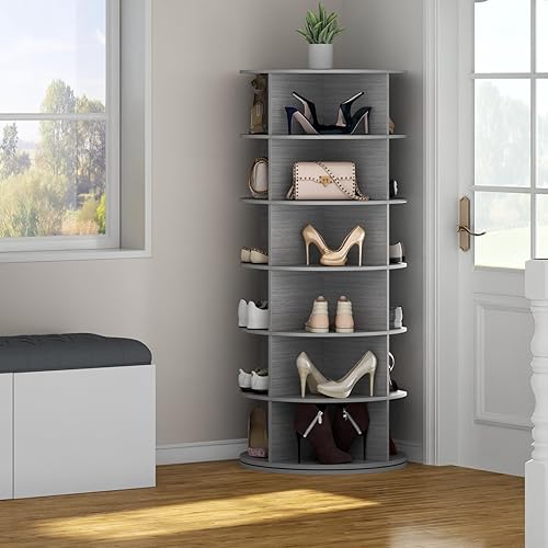 Miniatura 7 de Gyfimoie Zapatero giratorio, torre giratoria de 6 niveles, organizador de almacenamiento de zapatos giratorio de 360, zapatero Lazy Susan para