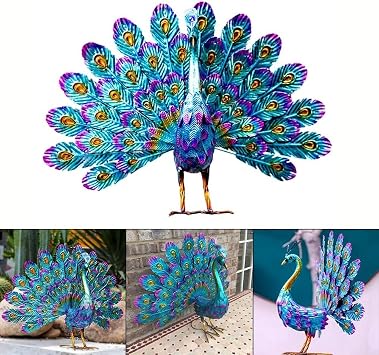 ReachMall Standing Metal Peacock Statues, Garden Decoration for SCULPTURE Ornament DIY Peacock Art Crafts Statue Ornament Decorations For Yart Art Porch Patio Lawn