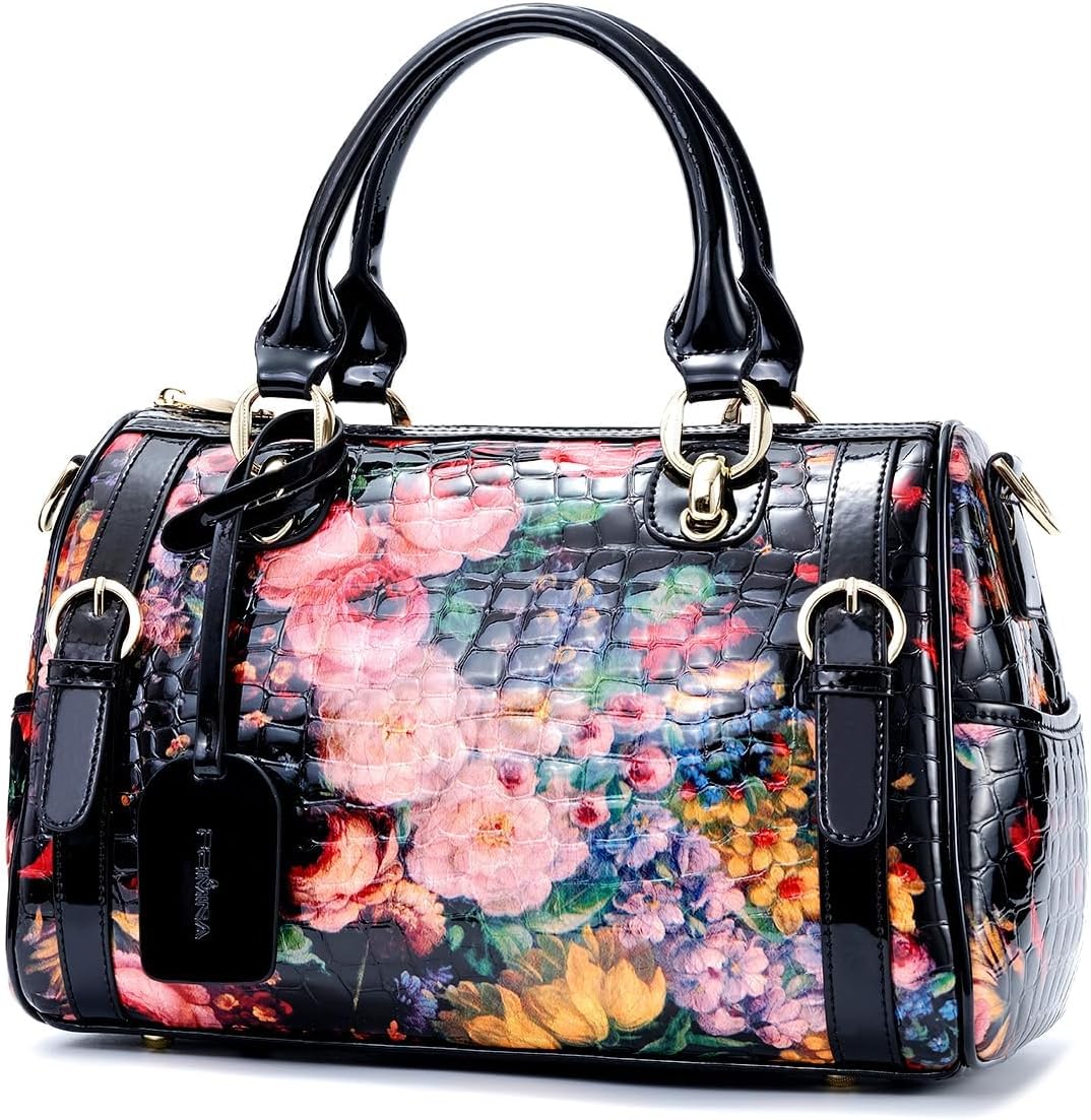 Large Genuine Leather Purses and Handbags for Women, Designer Luxury Shoulder Bags With Zipper and Detachable Shoulder Strap, Leather Crossbody Bags for women, Suitable for Work and Trave(Black rose)