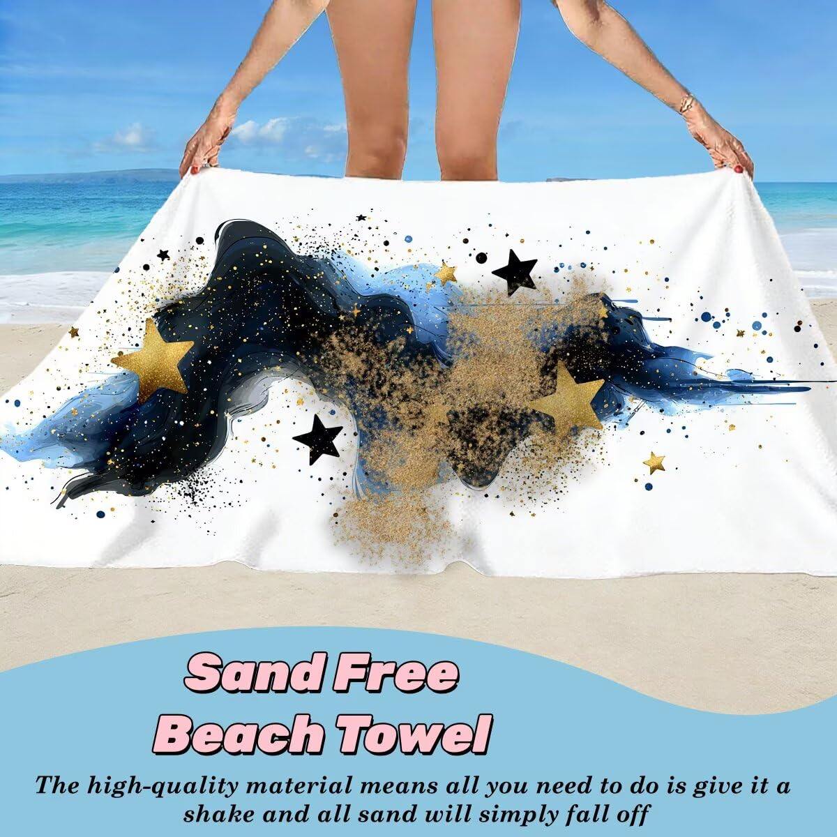 Serviette de Plage XXL 70x140 cm, Lot de 2 Serviette de Bain Microfibre, Anti Sable Serviettes Plage, Séchage Rapide Drap de Bain pour Homme Femme, Portable Fine Serviettes pour Fitness (Étoile) -4745