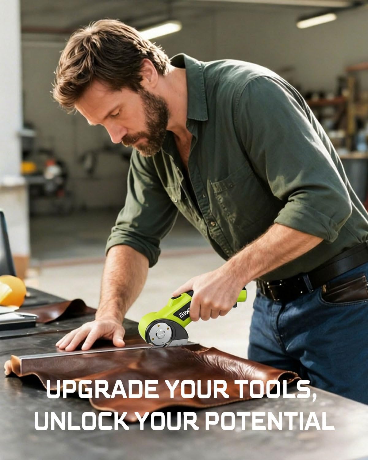 Electric Cardboard Cutter,3000mAh Box Cutter Rechargeable,Cordless Electric Scissors with 2 Blade, 4V Upgrade Motor,Safety Lock & LED Light, Powerful Cutting Tool for Paper Carpet,Green
