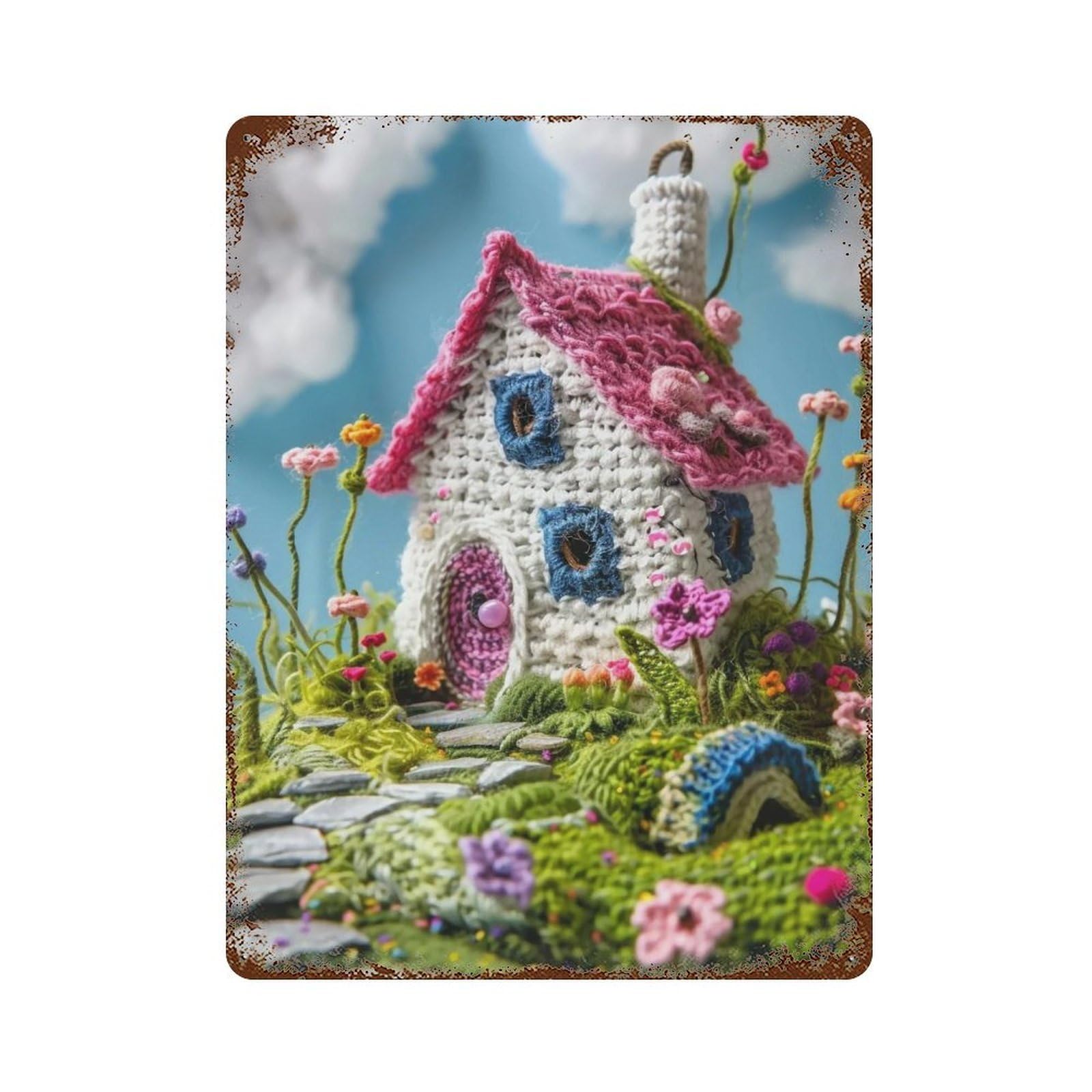 Hduryeyryy Multicolour Crochet Fairy Cottage 01 Wall Retro Iron Vintage Art Metal Tin Sign Poster Modern Home Cofffee Club Art Bar Shop Decor 40X30cm