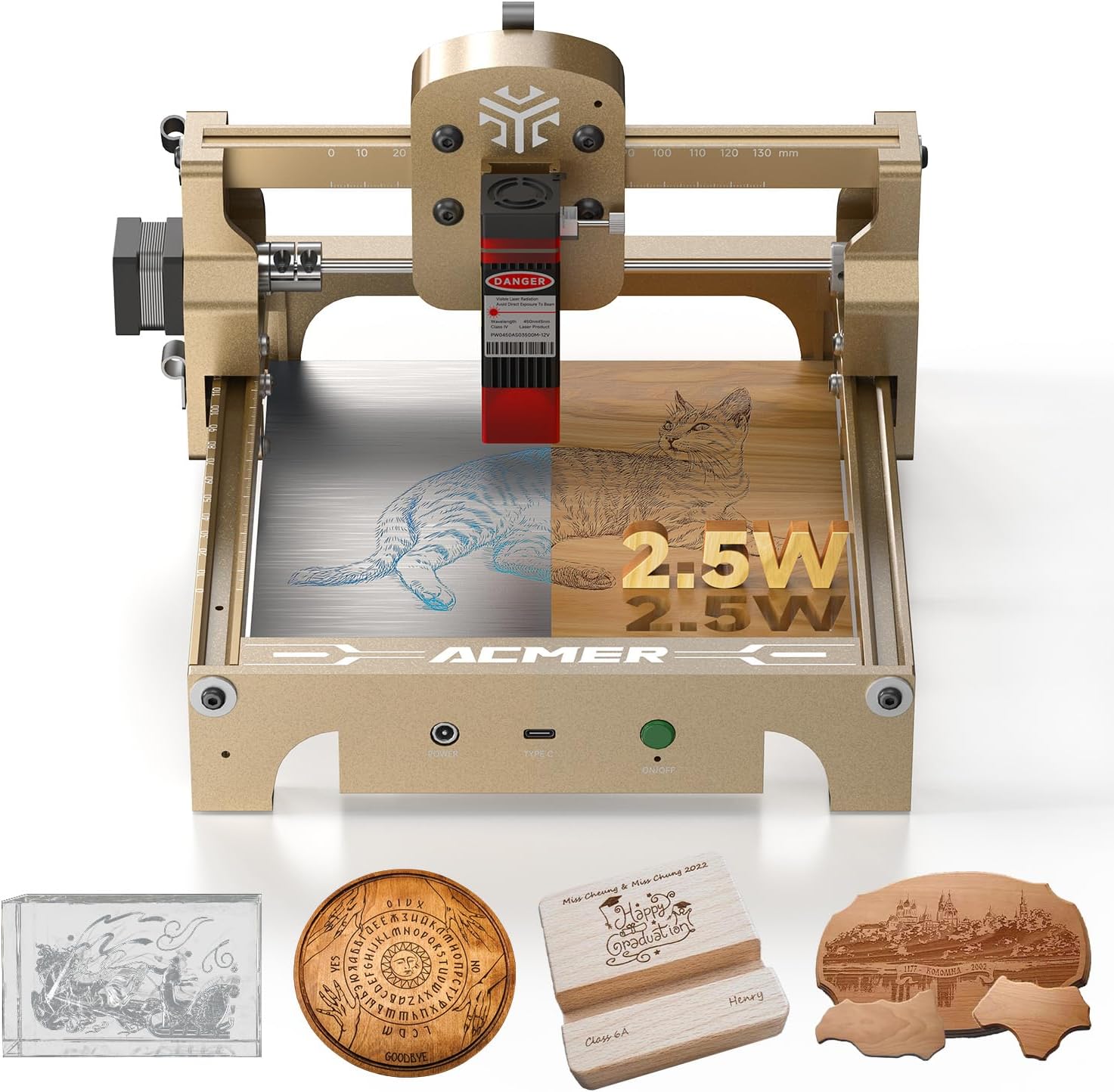 ACMER S1 Laser Engraver for Beginner Mini Laser Engraving Machine for Wood, Leather, Plastic, Laser Class4 (Gold, 2500mW)