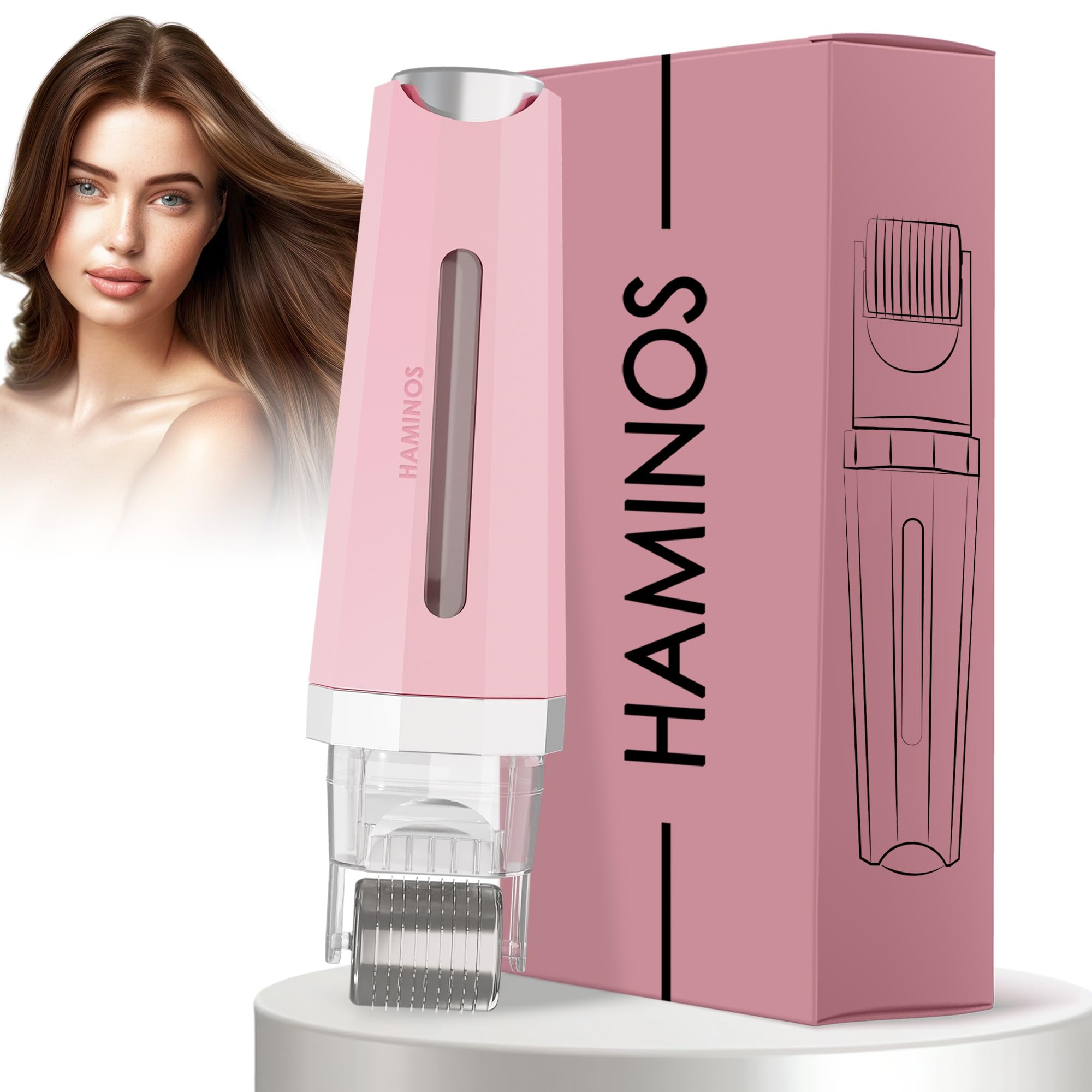 HAMINOS Derma roller 1 mm 3.0 z Pojemnikiem do Skóra, Włosy, Zmarszczki, Rozstępy, Hiperpigmentacja NATYCHMIASTOWA APLIKACJA SERUM, 520 igieł tytanowych