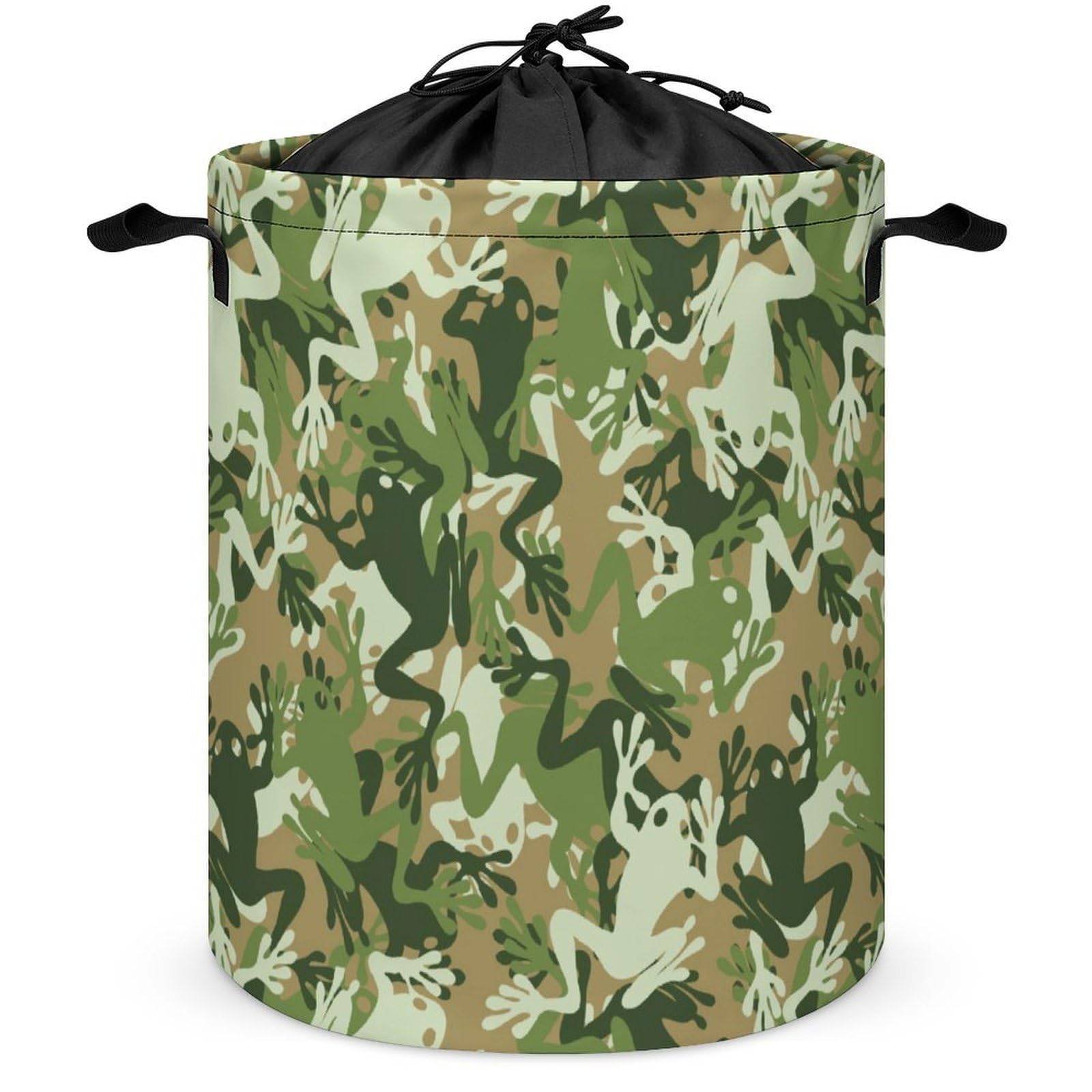 Wlntrophic Drawstring Laundry Hamper, Frog Camouflage Laundry Basket, Washing Basket with Handle