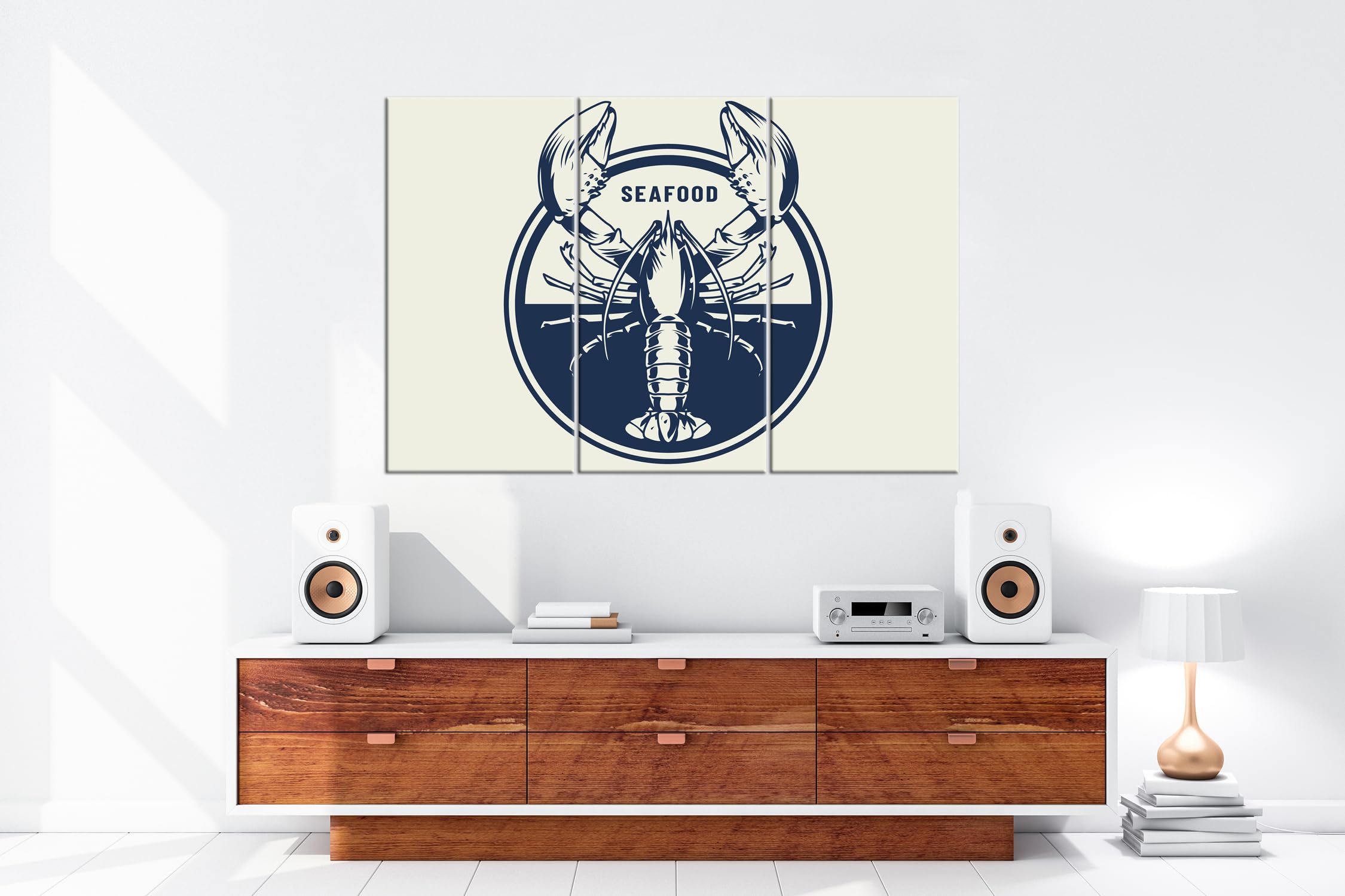 Majestous Aragosta - Simbolo delle prelibatezze del mare. Dimensioni: 120 x 80 cm (3 pezzi) Stampa artistica XXL motivo stampato su cornice in legno / immagine su tela / murale / decorazione per