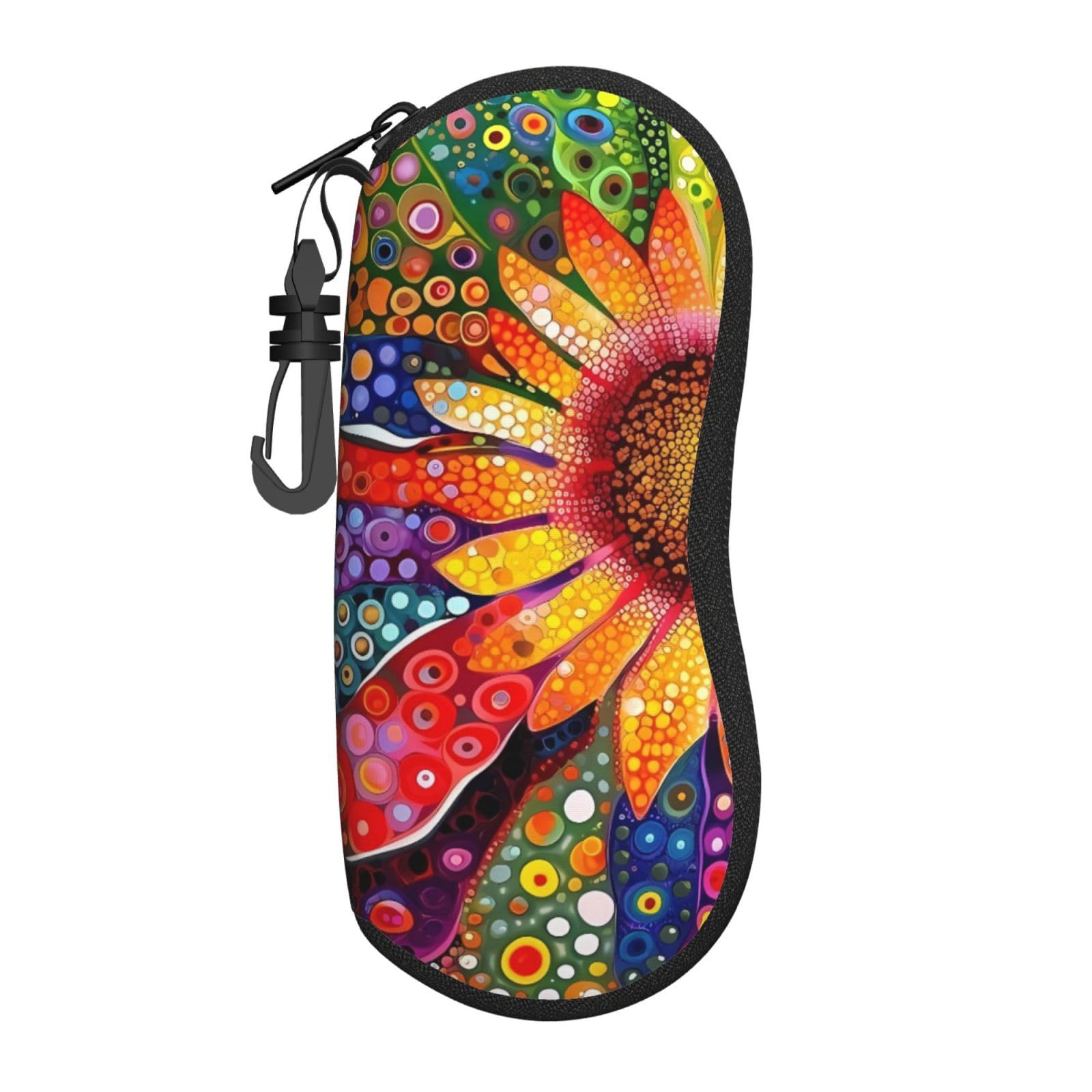 Yuaoeur Unisex Vibrant Sunflower Diamond Glasses Case Eyeglass Sunglasses Pouch Neoprene Soft Bag With Zippered For Men Women Durable Portable
