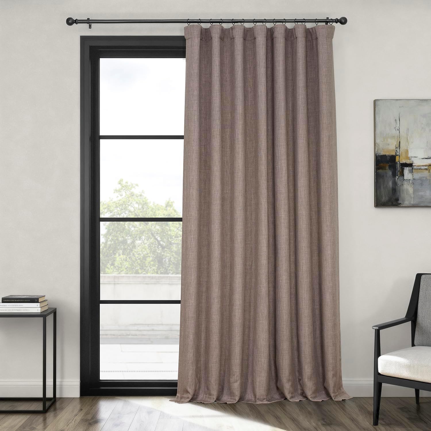 HPD Half Price Drapes - Faux Linen Curtains for Living Room (1 Panel) - 100W X 120L - Extra Wide Textured Room Darkening Curtains for Bedroom 120 Inches Long - Drapes for Home Decor, Mink