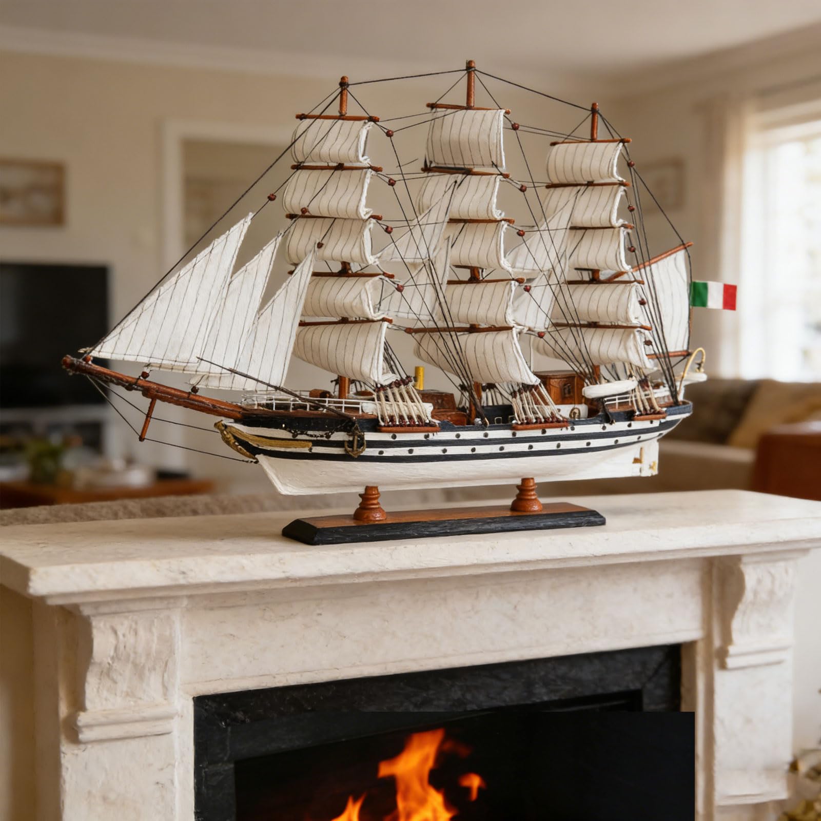 YLME Modellino Di Nave in Legno 65 cm Modello Di Barca A Vela in Legno Massello Amerigo Vespucci Ornamenti Nautici in Legno Completamente Assemblati Collezione Per La Decorazione Della Casa