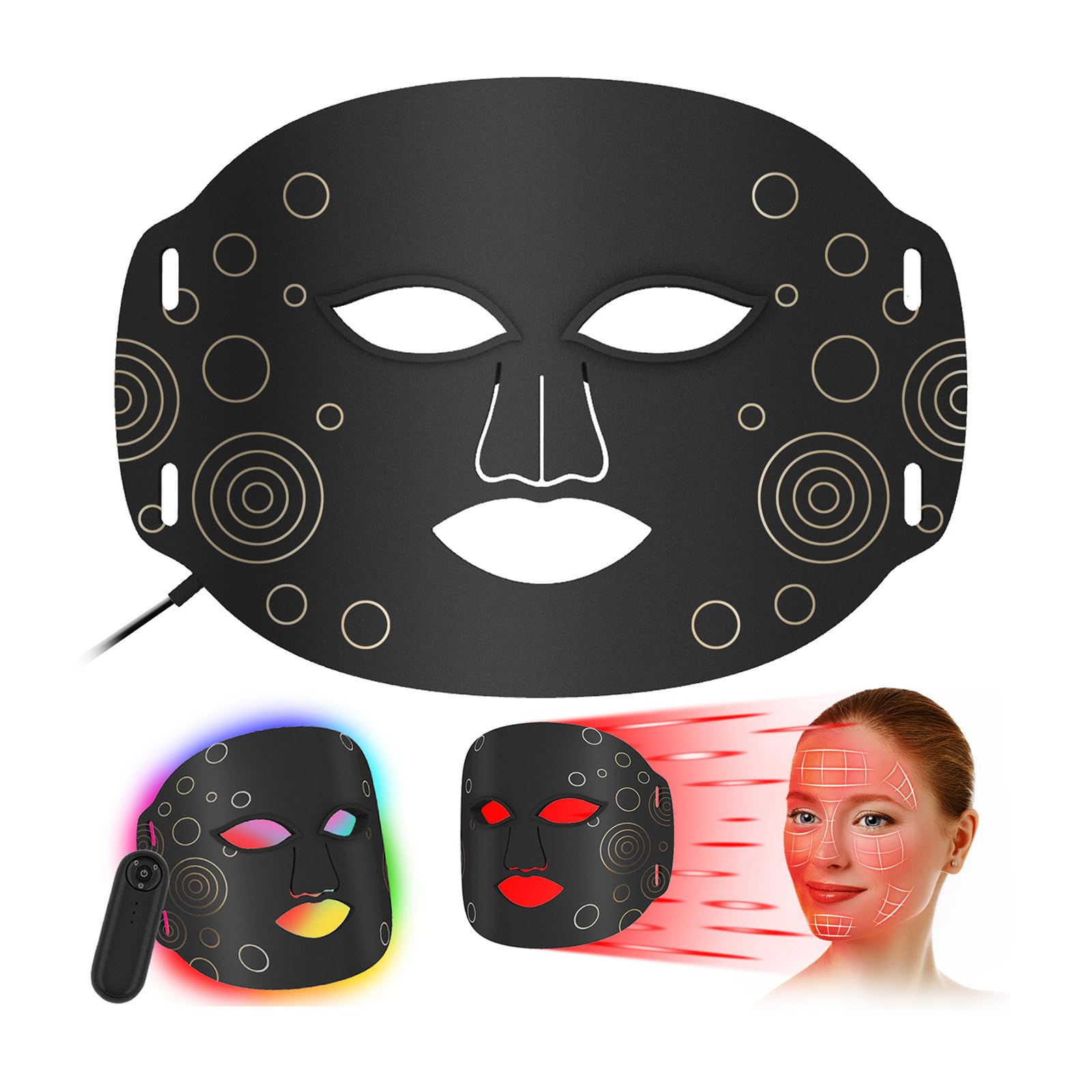 Red Light Therapy for Face with Remote Control RechargeableLED Facial Mask Light Mask Skin Care for Acne Wrinkles