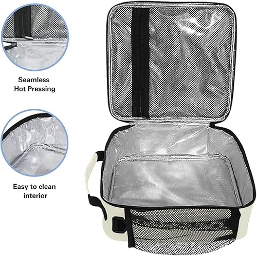 Miniatura 3 de Lonchera con nombre personalizado para niños, color beige, con aislamiento térmico para niños y niñas, bolsa de almuerzo con correa para el hombro