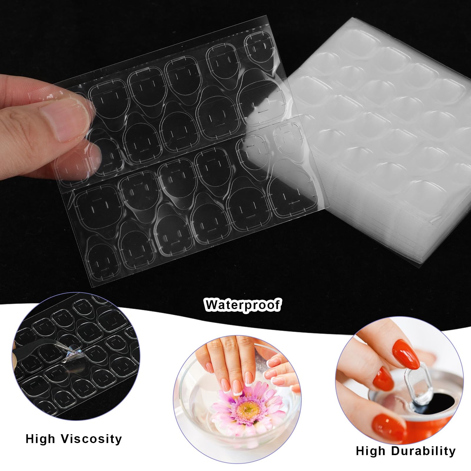 Dimeho 1200 Stück Press on Nails Kleber, Nagelklebe-Tabs, Nagelkleber Pads Klebe-Tabs Transparenter Kleber für Künstliche Nägel Doppelseitiger Gelee-Aufkleber für Maniküre Frauen Mädchen(50 Blatt)