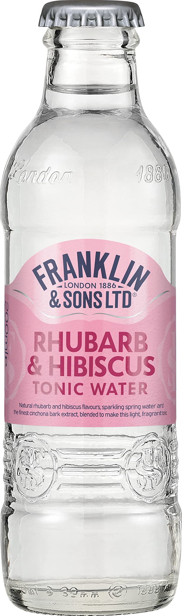 Franklin & Sons Rhubarb & Hibiscus Tonic Water | 24 x 200ml Bottle Case | Sharp & Sweet Rhubarb | Lake District Water | Exotic Hibiscus | Dry Crisp Taste