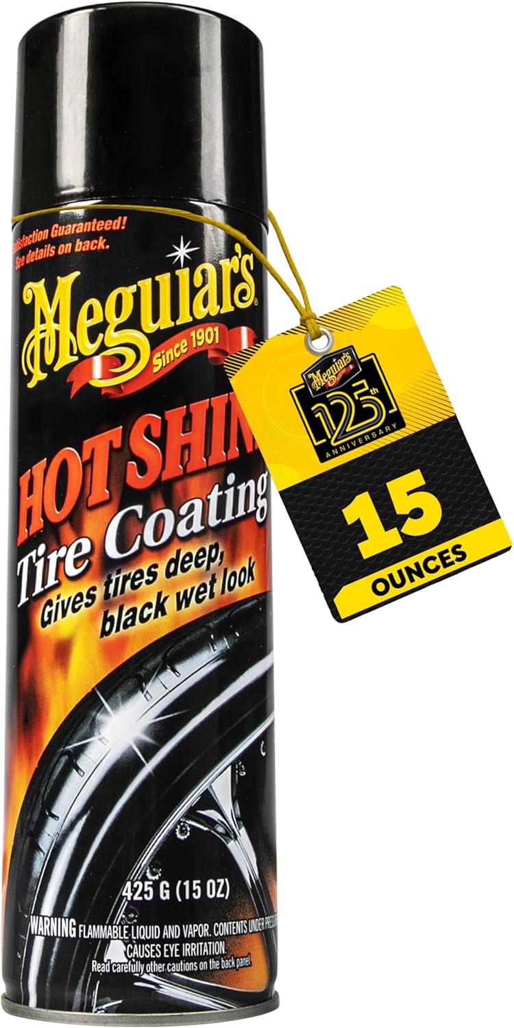 Meguiar’s Hot Shine High Gloss Tire Coating, Give Tires a Deep Wet Shine and Long-Lasting Protection with an Advanced Self-Spreading Formula, 15 Oz Aerosol Spray Can