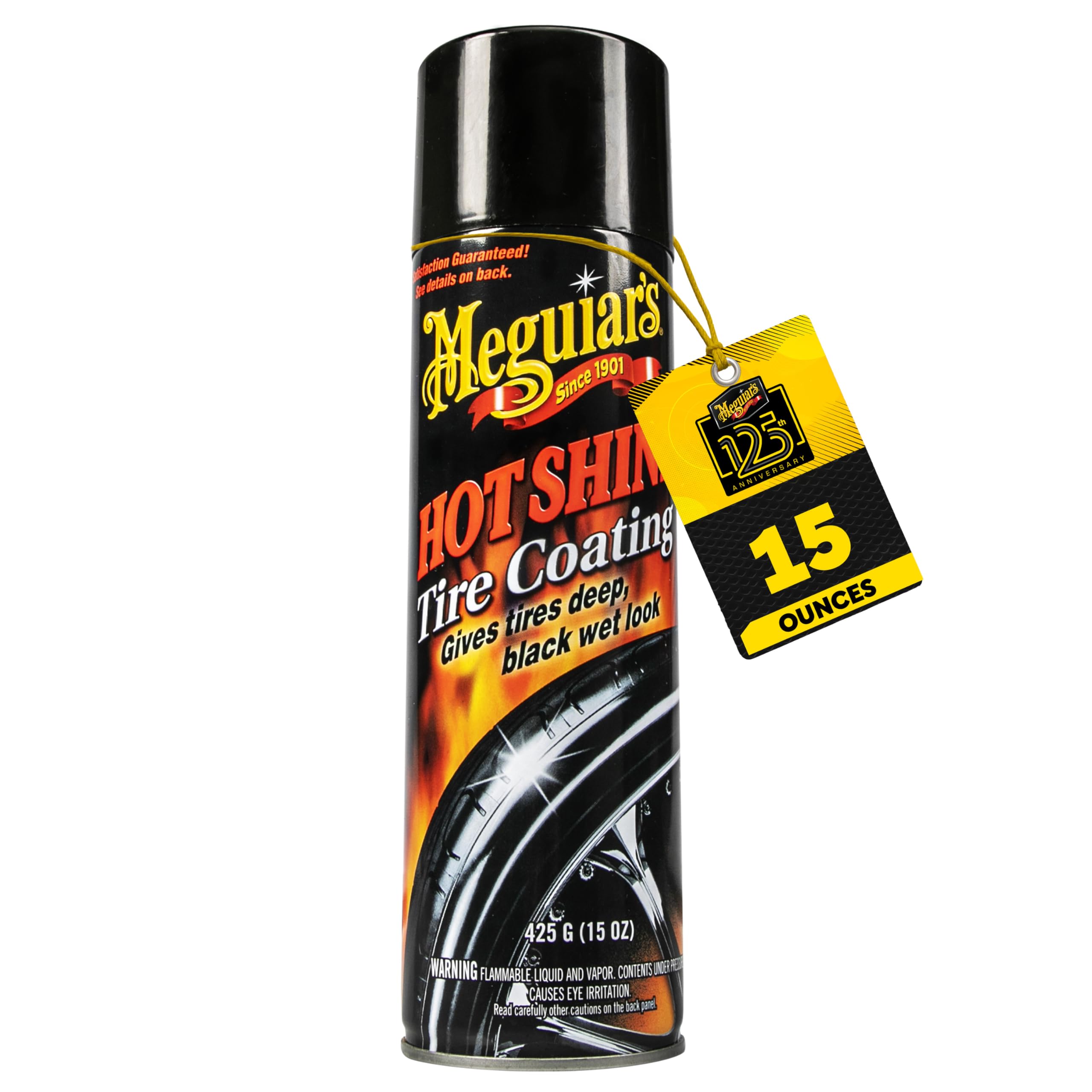 Meguiar's Hot Shine High Gloss Tire Coating, Give Tires a Deep Wet Shine and Long-Lasting Protection with an Advanced Self-Spreading Formula, 15 Oz Aerosol Spray Can