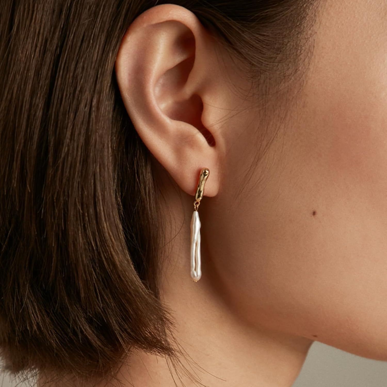 Pearl Earrings for Women,Baroque Freshwater Pearl Earrings for Women, Wire Wrap Gold Pearl Drop Earrings Jewelry, Handmade Jewelry Gift for Mom Lover Her (14K Gold Plated) - Image 3