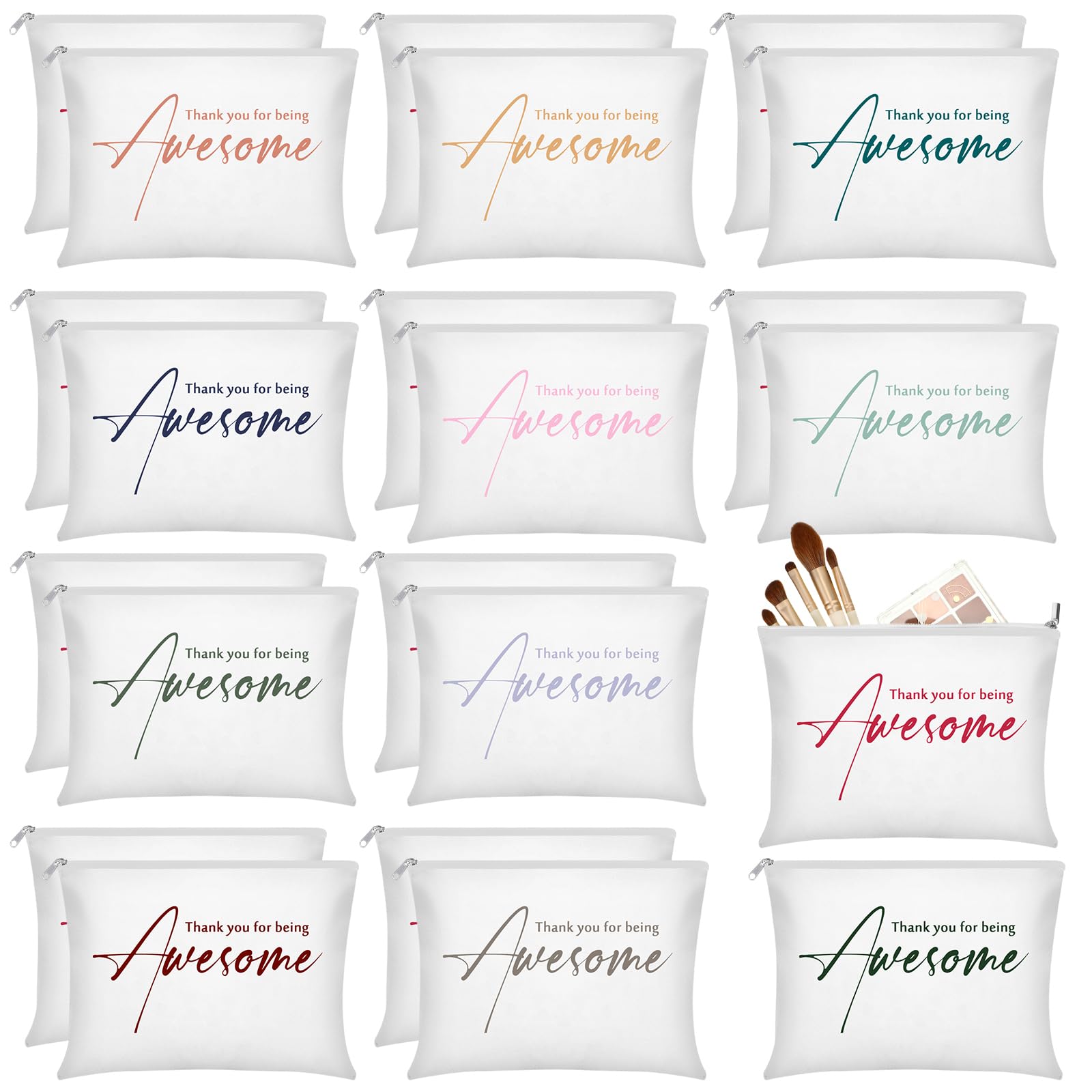 Buryeah 24 Pcs Cosmetic Bags for Women Valentine's Day Employee Gift Thank You for Being Awesome Makeup Bags Bulk Employee Appreciation Pouches for