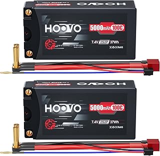 HOOVO 2S Shorty Lipo Battery 7.4V 100C 5000mAh RC Lipo Battery Pack Hard Case with 5mm Bullet Deans Connector for RC 1/10 Scale Vehicles Car Trucks Boat Racing (2 Pack)