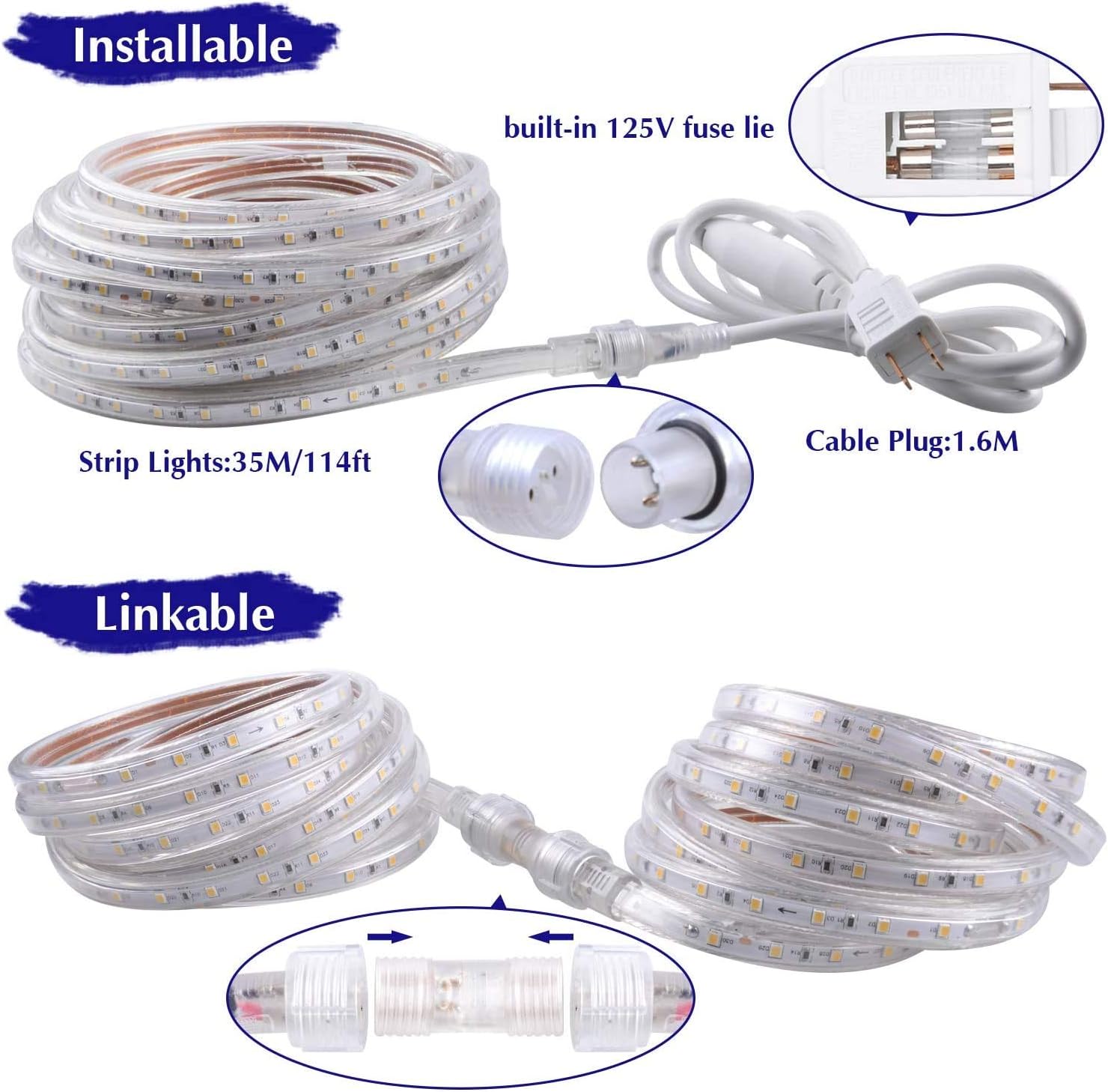 Crazy Deals JUNWEN LED Strip Lights Outdoor Indoor,Rope Lights,Tape Lights,Daylight White 2100LEDS 114FT/35M,Waterproof,Xmas Decorative,Plugin 110V, String Lighting for Garden Patio Yard Deck Garage Fence Pool New Arrivals JUNWEN LED Strip Lights Outdoor Indoor,Rope Lights,Tape Lights,Daylight White 2100LEDS 114FT/35M,Waterproof,Xmas Decorative,Plugin 110V, String Lighting for Garden Patio Yard Deck Garage Fence Pool