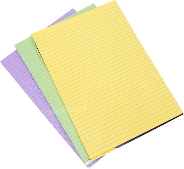 [Pack of 3] Visual A4 Memory Aid Assorted Colour 100 Page Paper Notepad Lined Memo Refill Writing Pads