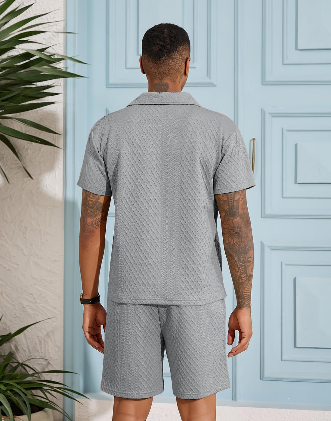 Wizoat Mens 2 Piece Short Set Casual Textured Quarter Zip Polo Shirt and Shorts Summer Outfits