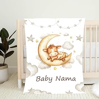 PLYIHE Personalised Baby Blanket with Name and Date of Birth,Babys Boy Girl Swaddlers Warm, Soft Customised Throw for Newborn Baby Cot & Pram Blankets Babys Present