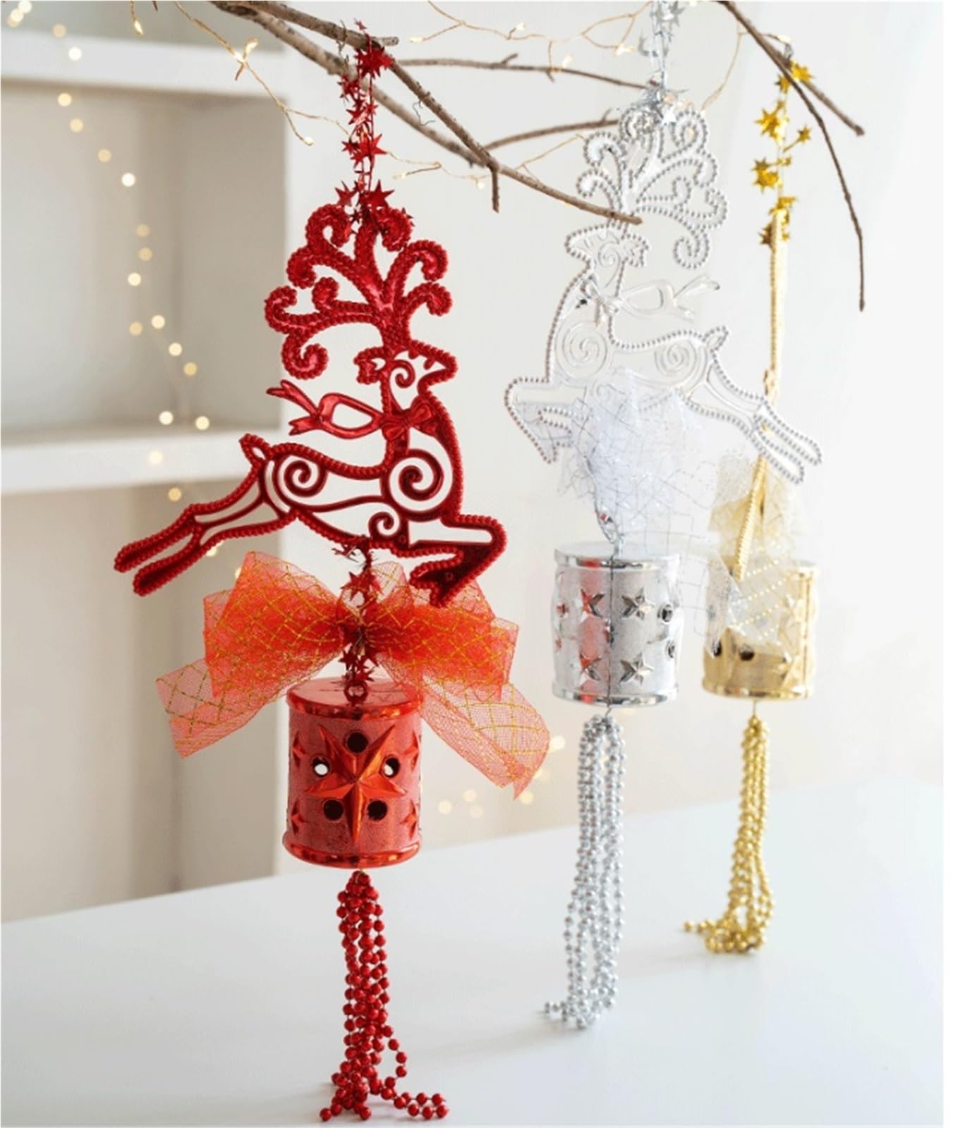Campanelle Natale Campane Natalizie da 2 Pezzi Decorative Moderne Sospese for Interni Ed Esterni Decorazioni(Rot)