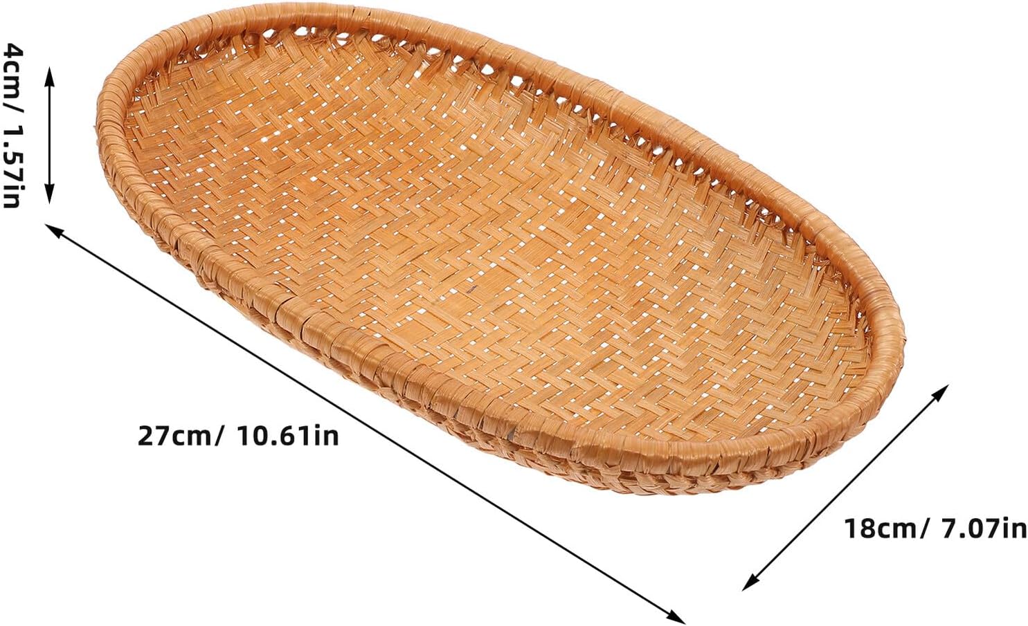 Woven Food Basket 27x18x4cm Small Bread and Fruit Storage Tray Handmade Kitchen Serving Basket for Home Picnic and Party Use