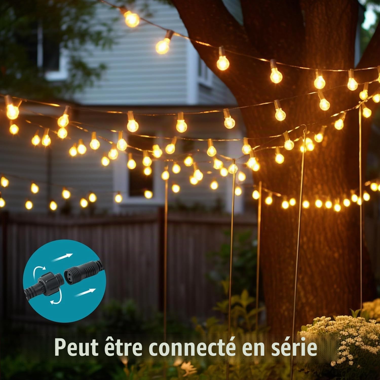 Guirlande Lumineuse Exterieure 20M G40 65FT LED Ampoules de Guirlandes Jardin Lumiere Exterieure Connectable IP45 Imperméable Guirlande Lumières Extérieur pour Jardin Terrasse Mariage Noël