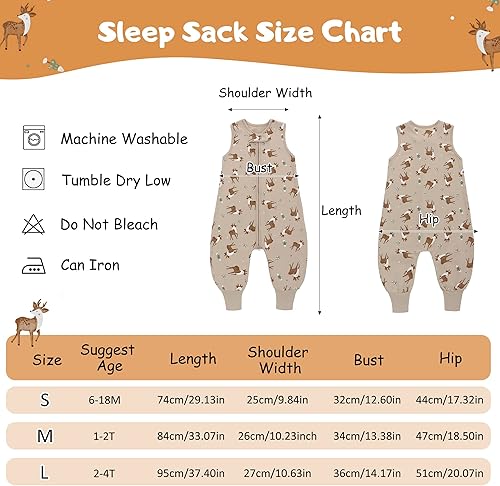 Miniatura 4 de LAT - Saco de dormir para bebé, saco de dormir de algodón sin mangas para niños pequeños con piernas, manta con cremallera 6M-4T