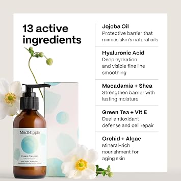 Mad Hippie Cream Cleanser 2-Pack Gentle Formula with Hyaluronic Acid, Jojoba Oil & Green Tea, Skin Barrier Protection, 4 Oz Ea