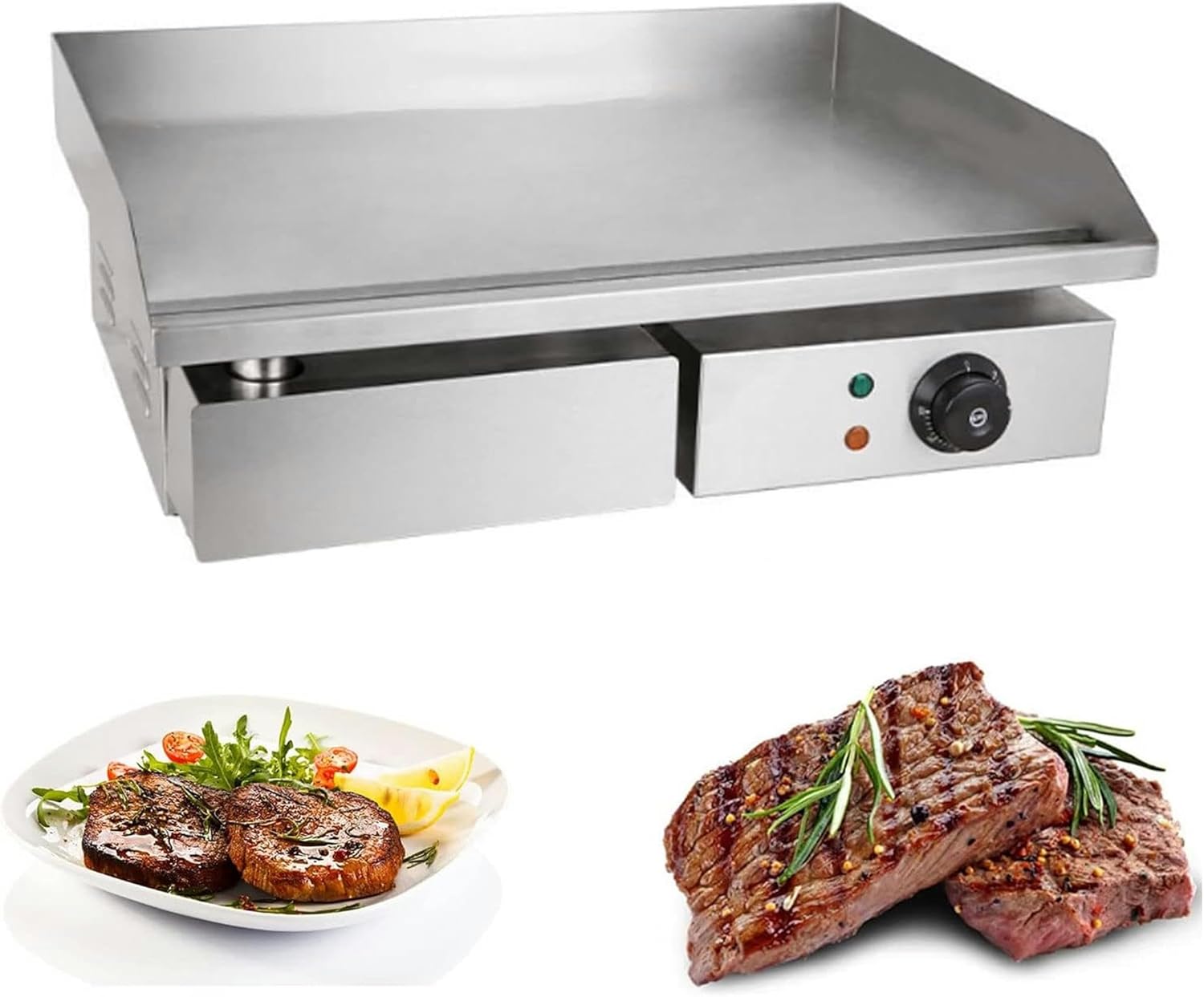 Electric Countertop Griddle, Stainless Steel Electric Griddle Countertop Hot Plate Commercial BBQ Grill, Burger Bacon Kitchen Barbeque Countertop for Fry Eggs, Pies, Meets, Hamburgers