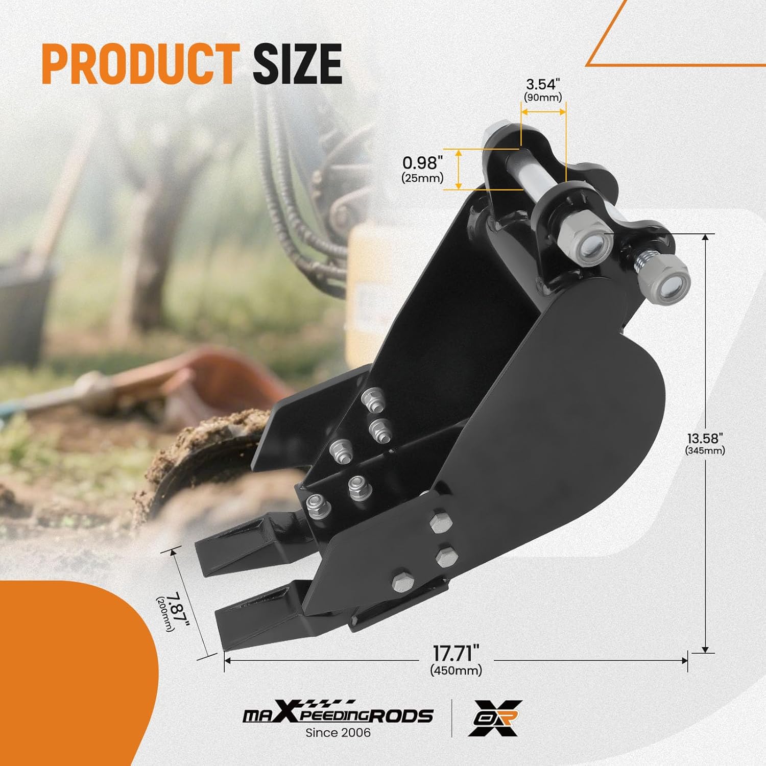 maXpeedingrods Mini Excavator Bucket, 7.87" Narrow Digging Bucket, Hole Diameter 0.98in, 200mm Excavator Attachments Bucket Metal Trenching Digger with Metal Teeth